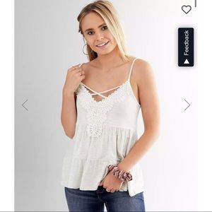 Tiered Knit Tank Top - Grey / White Detail - SZ Med - Adjust. Straps